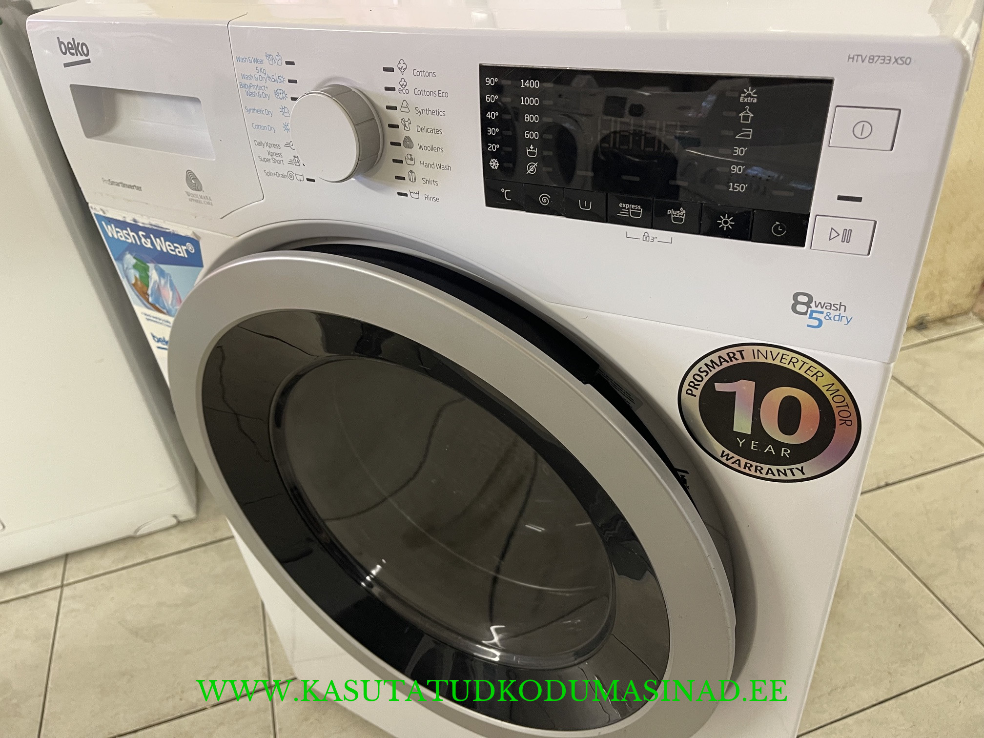 Kasutatud Beko HTV8733XS0 kuivatiga pesumasin – 5/8 kg. – 1400 rpm. – Inverter – sügavus 59cm. — изображение 2