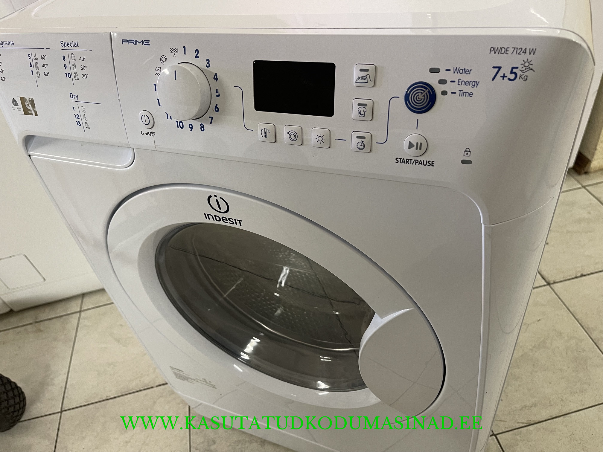 Kasutatud Indesit PWDE7124W kuivatiga pesumasin – 7/5 kg. – 1200 rpm. – sügavus 58cm - Image 2