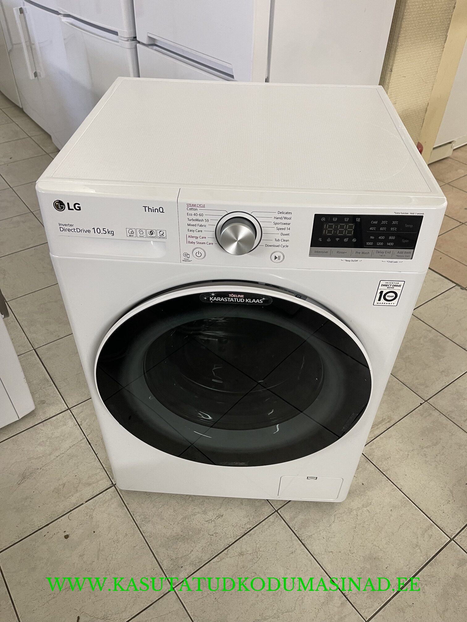 Kasutatud LG F4WV510SOE pesumasin – Inverter otsemootor - 10,5kg – 1400rpm. – mõõdud 60x62x85cm.