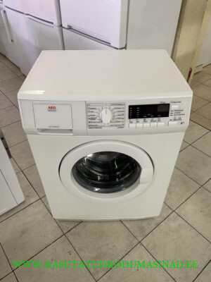 Kasutatud õhuke AEG LS60840L pesumasin – 6kg – 1200rpm. – mõõdud 60x48x85cm.