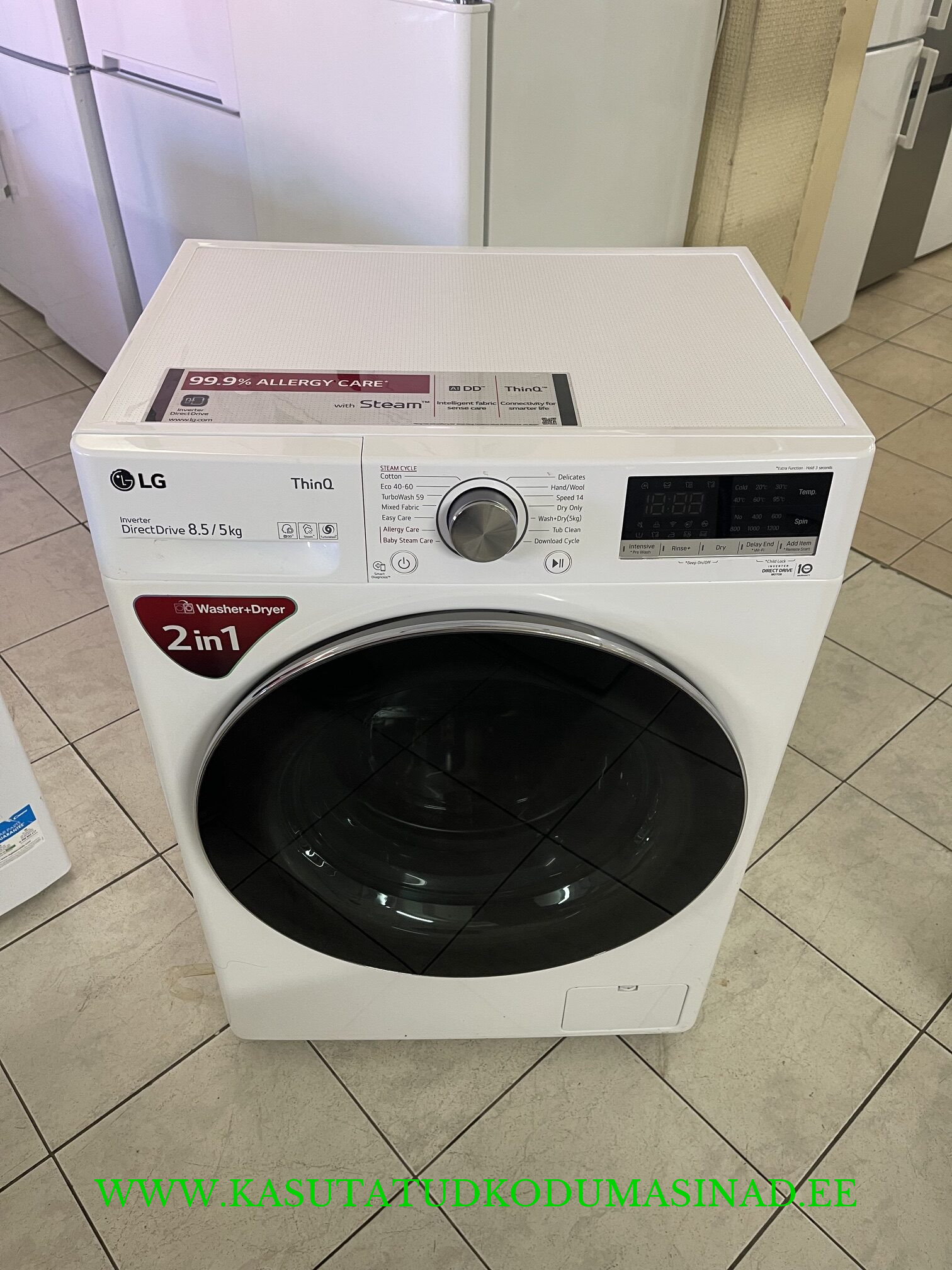 Vähe kasutatud LG F2DV5S8S2E õhuke kuivatiga pesumasin – 5/8,5 kg. – 1200 rpm. – Inverter ostse mootor – sügavus 53cm.