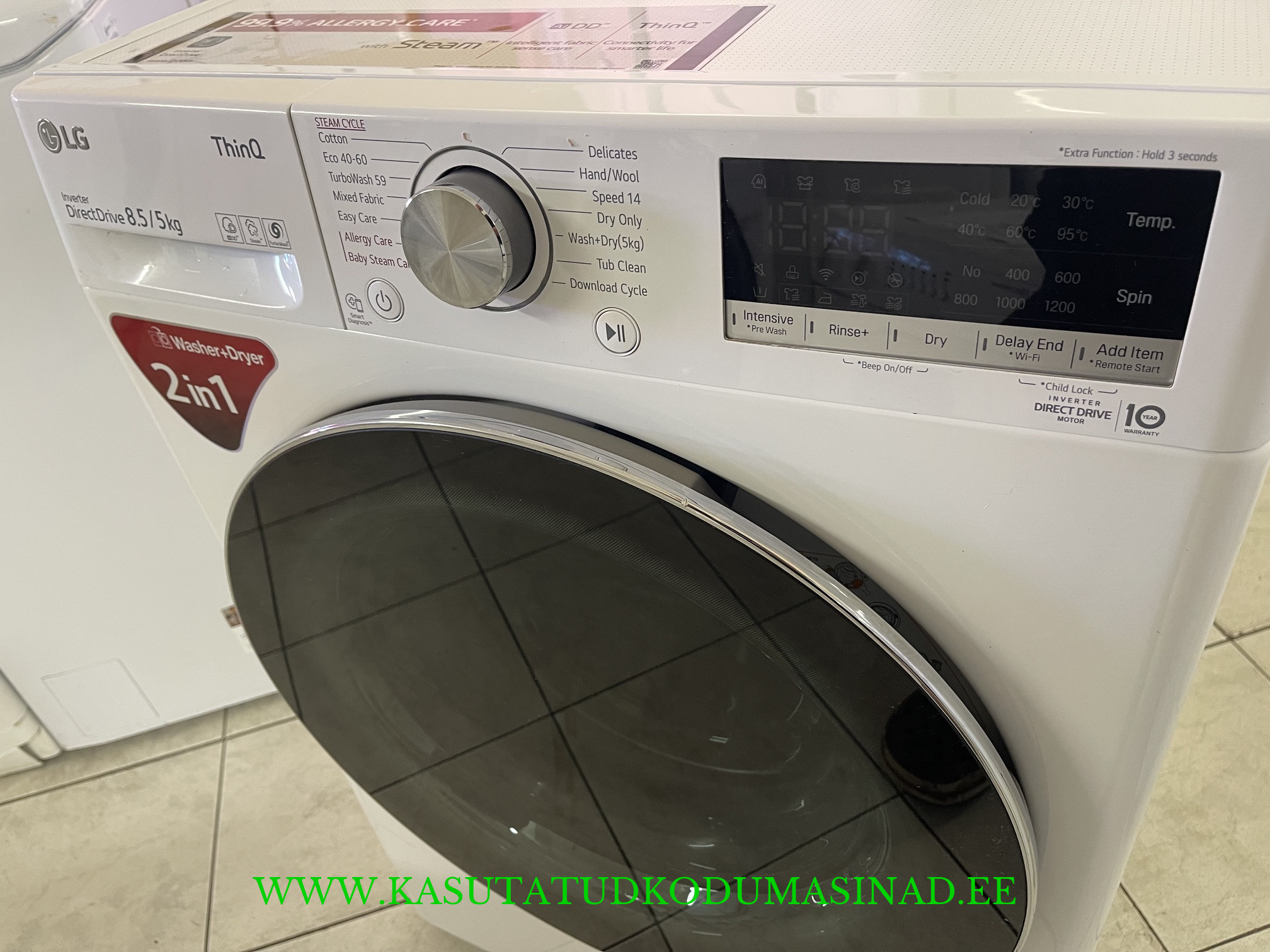 Vähe kasutatud LG F2DV5S8S2E õhuke kuivatiga pesumasin – 5/8,5 kg. – 1200 rpm. – Inverter ostse mootor – sügavus 53cm. - Image 2
