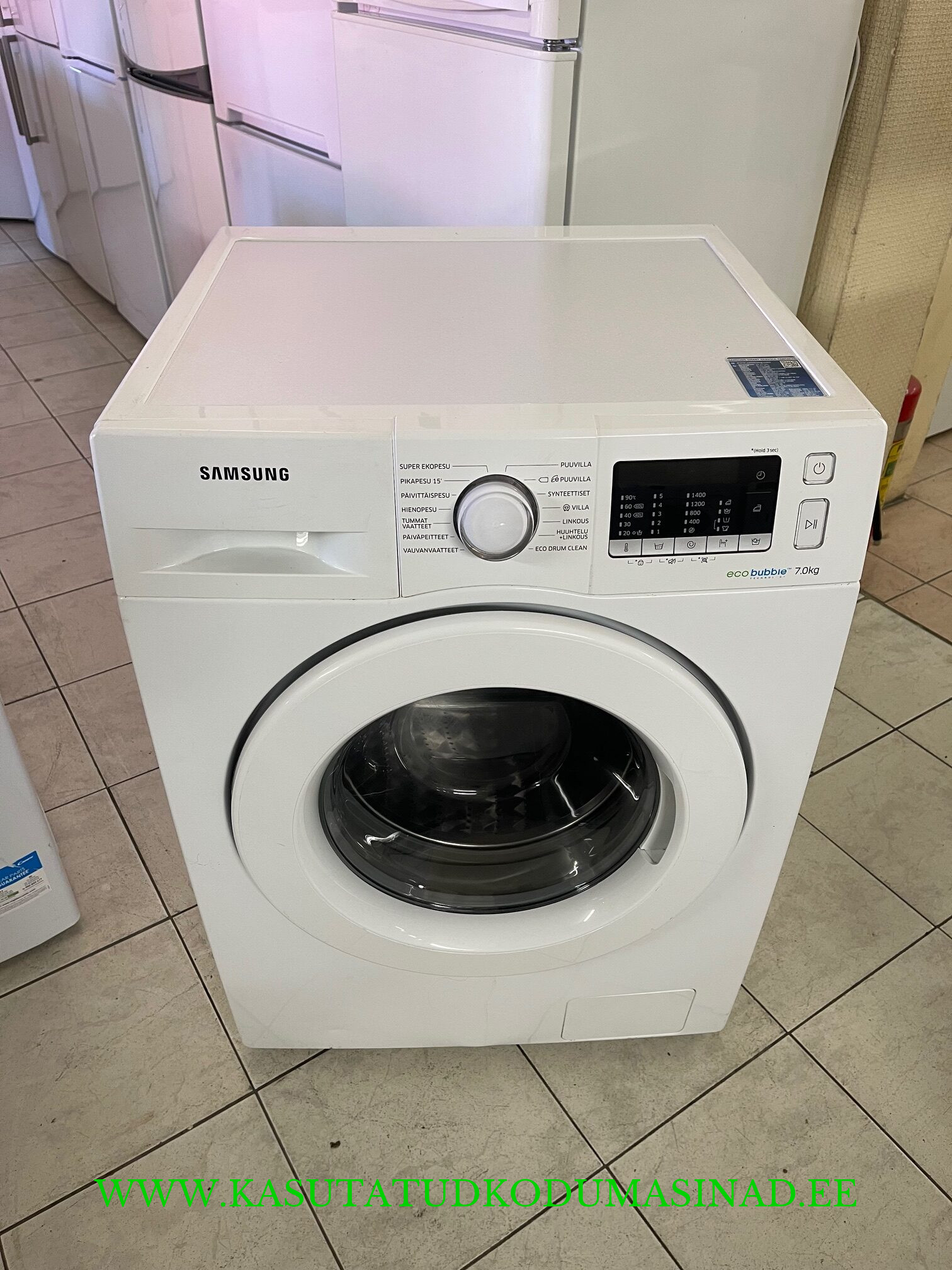 Kasutatud Samsung WW70J5535MW pesumasin – 7kg – 1400rpm – Mõõdud 63x60x85 cm.